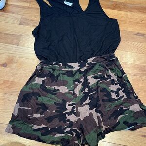 Cherish Black and Green Jumpsuit with Camouflage Accents